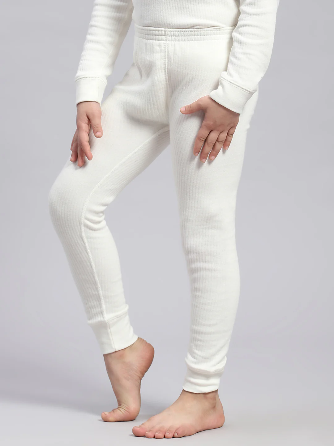 Girls White Solid Thermal Lower - Image 3
