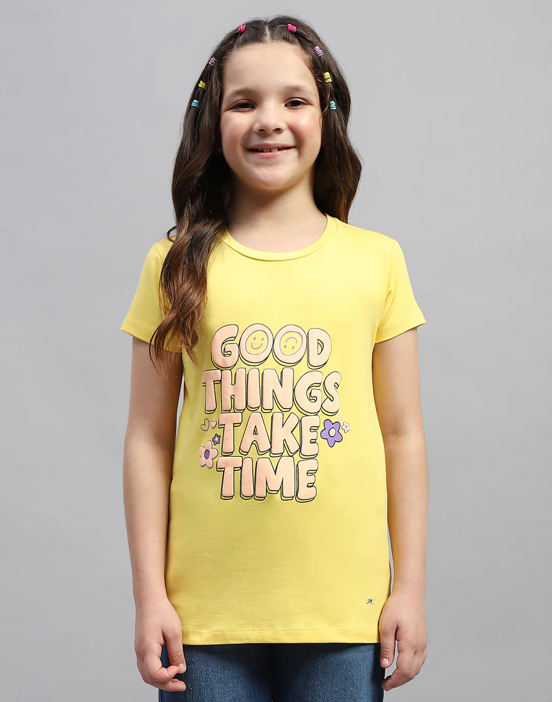 Girls Yellow & Orange Printed Round Neck Half Sleeve T-Shirt (Pack of 2) - Image 3
