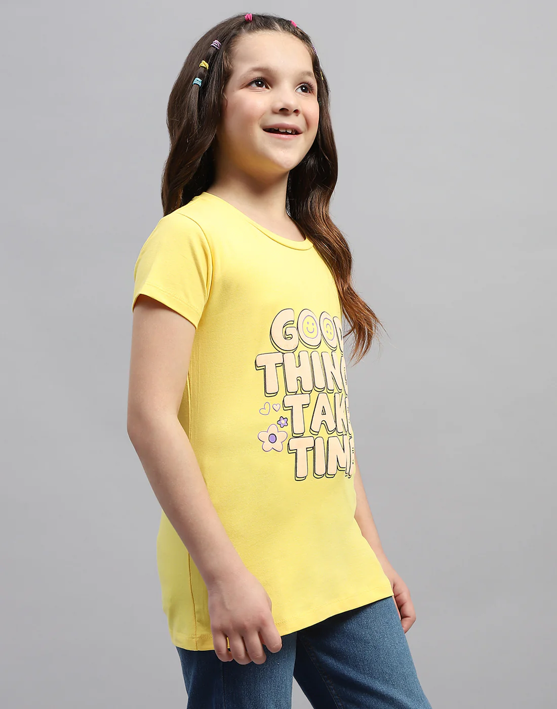 Girls Yellow & Orange Printed Round Neck Half Sleeve T-Shirt (Pack of 2) - Image 5
