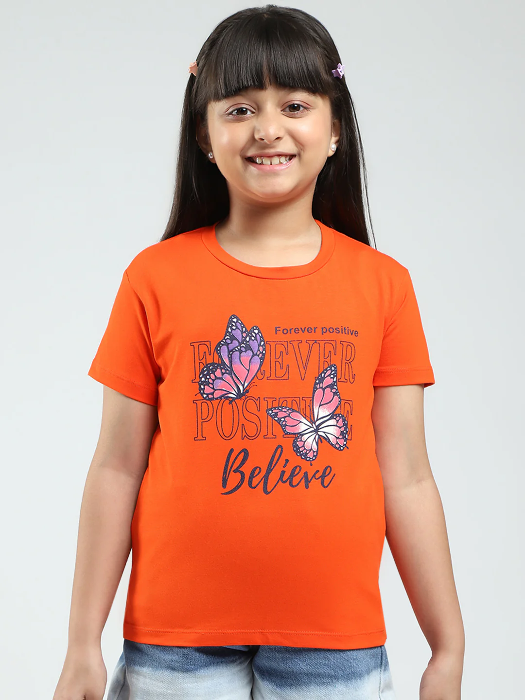Girls Yellow & Orange Printed Round Neck Half Sleeve Top 2Pc Set - Image 8
