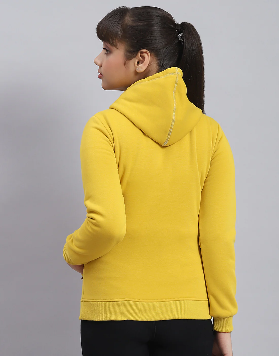 Girls Yellow Printed Hooded Full Sleeve Sweatshirt - Image 5