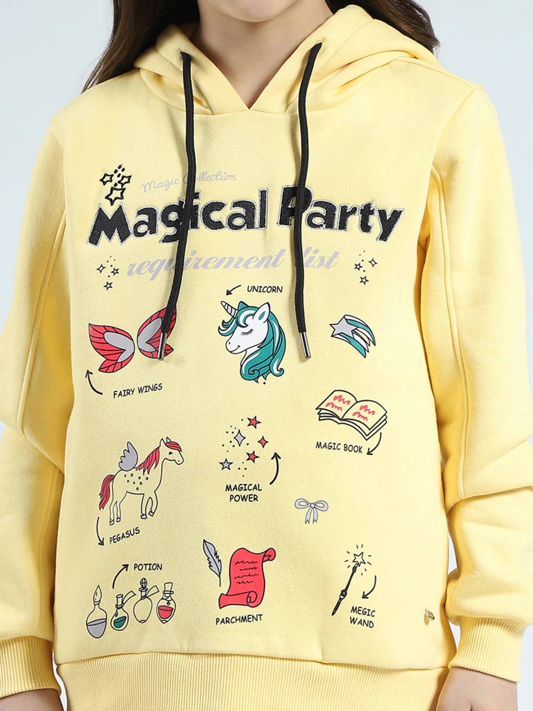 Girls Yellow Printed Hooded Full Sleeve Sweatshirt - Image 7