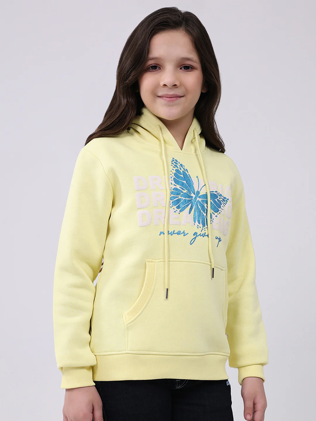 Girls Yellow Printed Hooded Full Sleeve Sweatshirt - Image 4