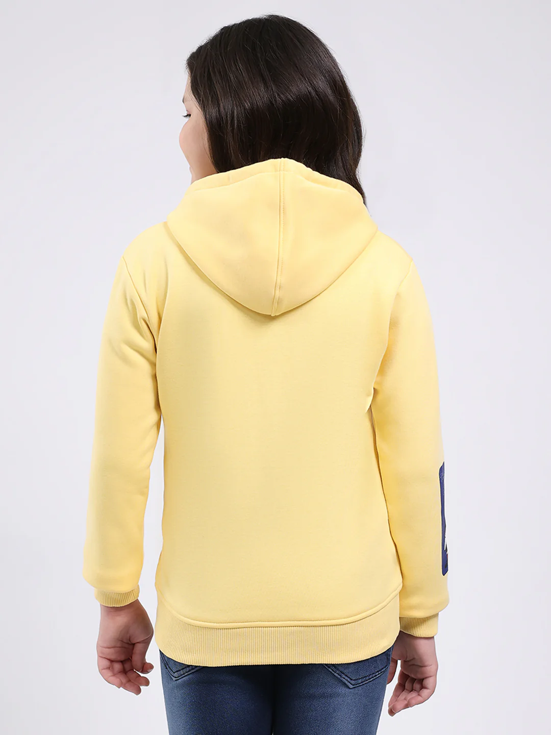 Girls Yellow Printed Hooded Full Sleeve Sweatshirt - Image 5