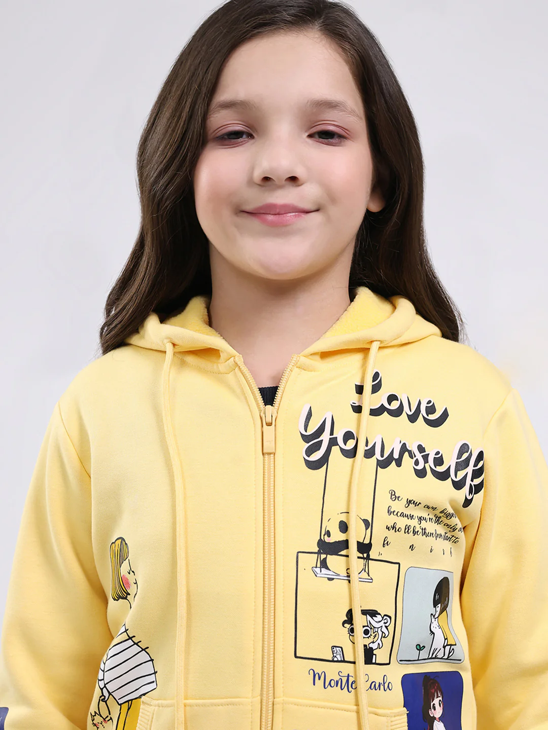 Girls Yellow Printed Hooded Full Sleeve Sweatshirt - Image 7