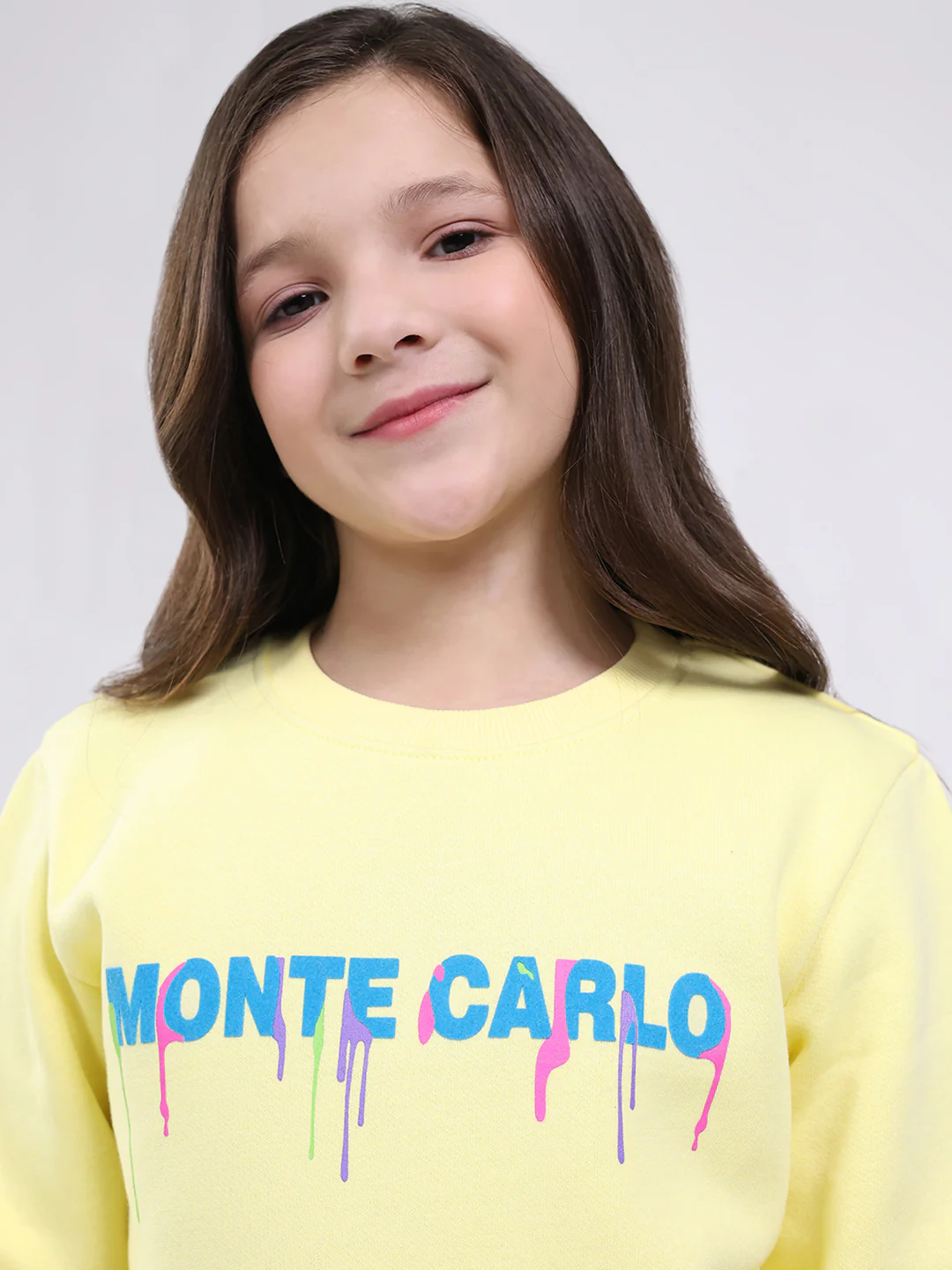 Girls Yellow Printed Round Neck Full Sleeve Sweatshirt - Image 7