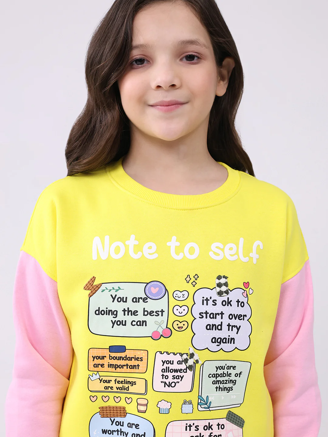 Girls Yellow Printed Round Neck Full Sleeve Sweatshirt - Image 6