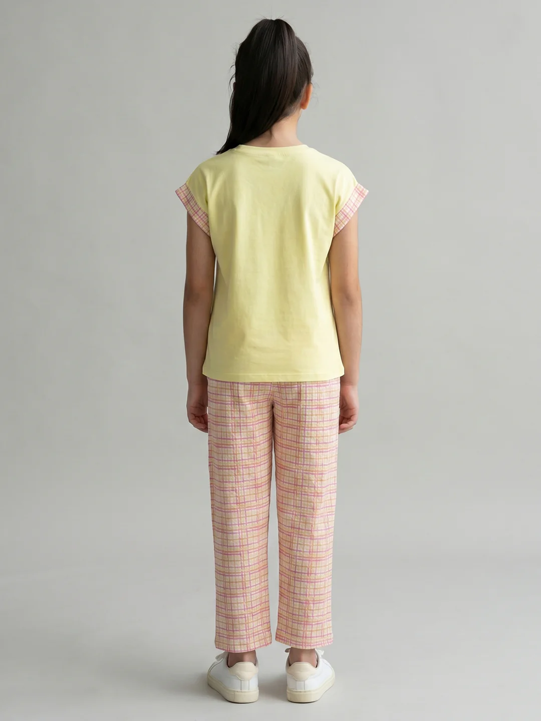 Girls Yellow Printed Round Neck Half Sleeve Lower Set - Image 4