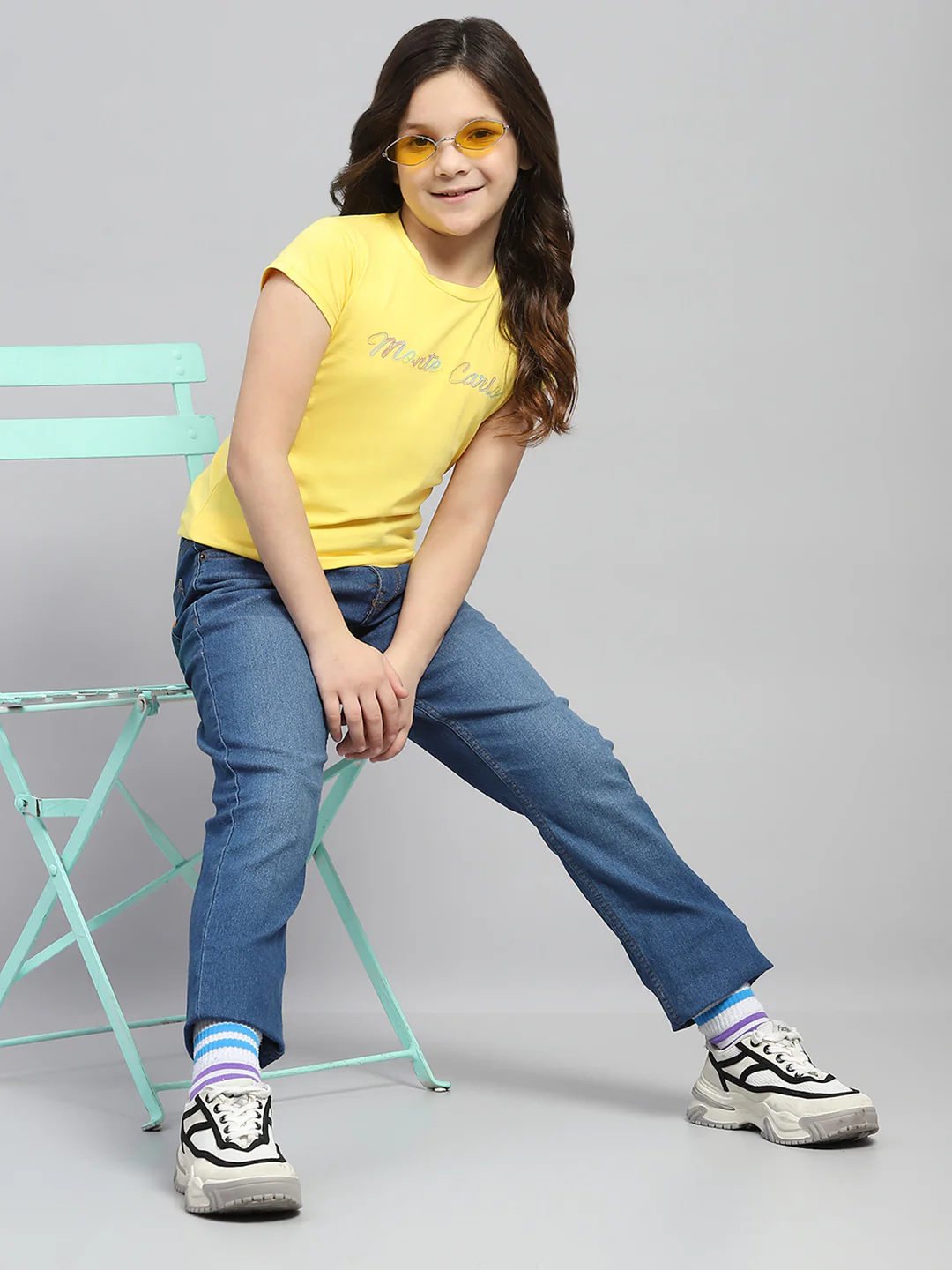 Girls Yellow Printed Round Neck Half Sleeve Top - Image 2
