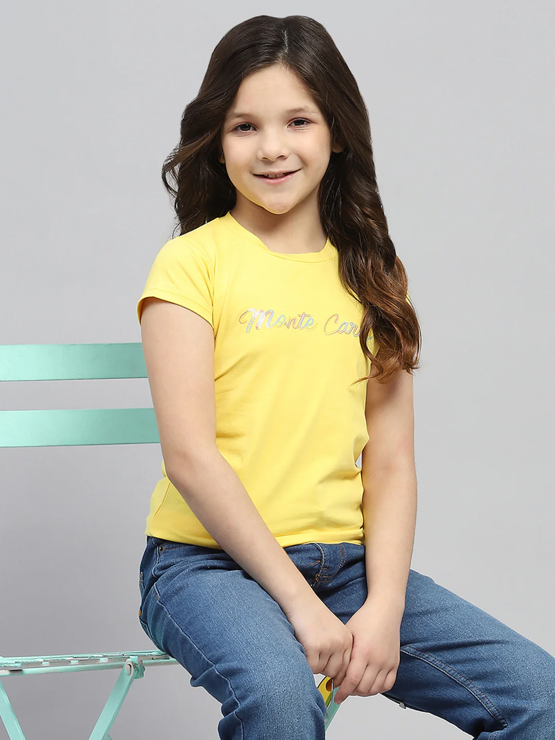 Girls Yellow Printed Round Neck Half Sleeve Top - Image 6