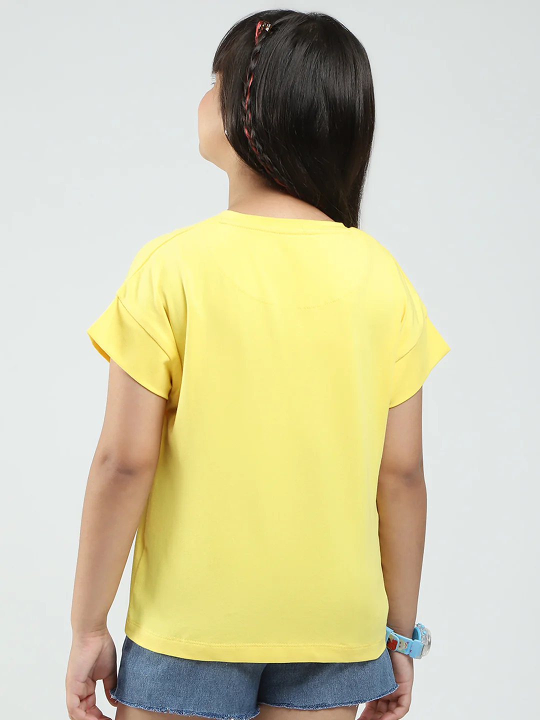 Girls Yellow Printed Round Neck Half Sleeve Top - Image 5