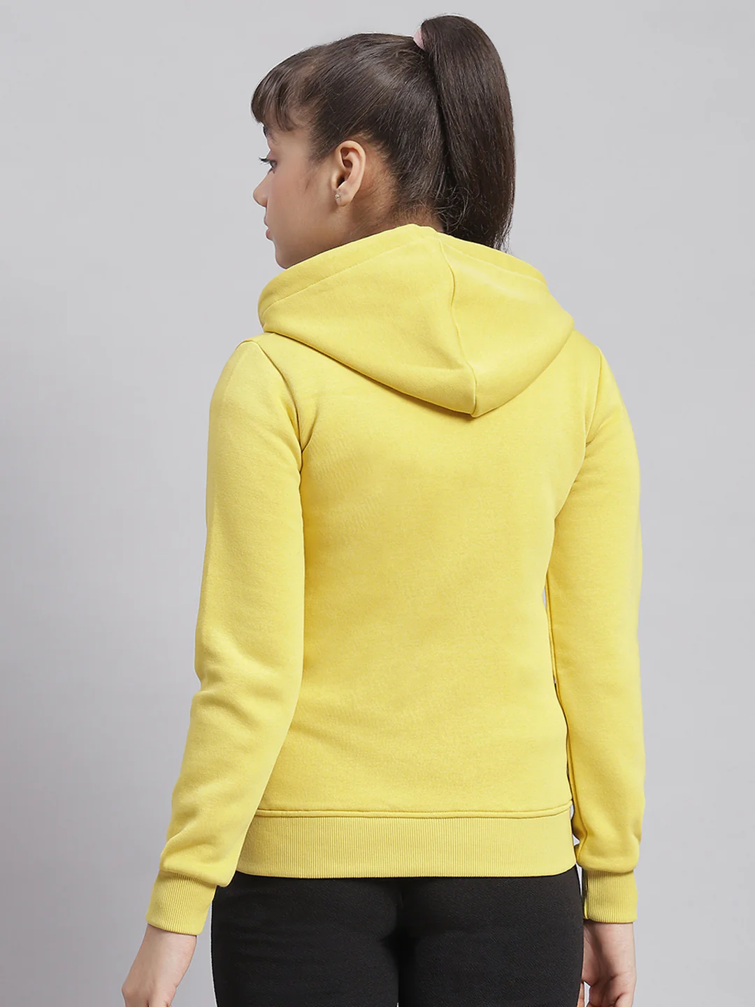 Girls Yellow Solid Hooded Full Sleeve Sweatshirt - Image 5