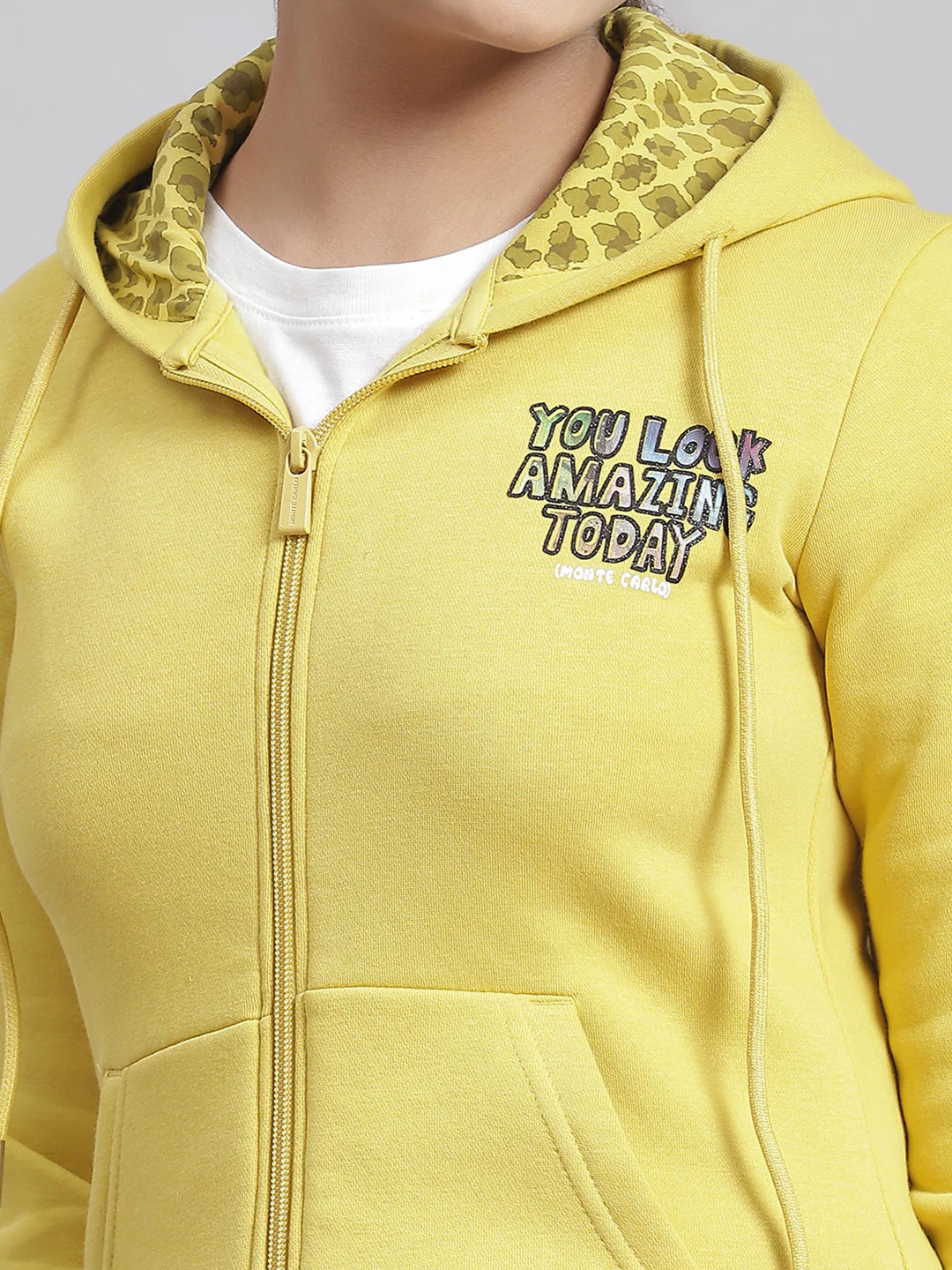 Girls Yellow Solid Hooded Full Sleeve Sweatshirt - Image 6