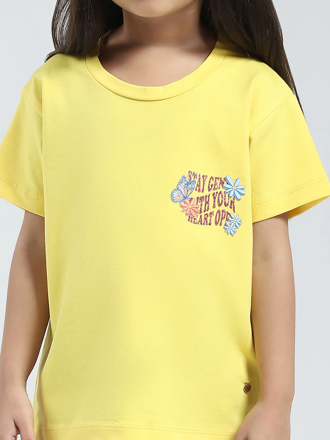Girls Yellow Solid Round Neck Half Sleeve Top - Image 6