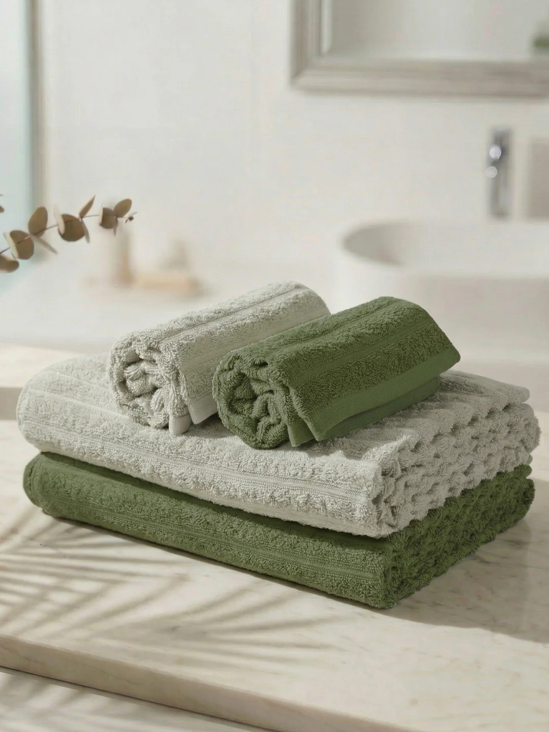 Green & Grey 100% Cotton Solid 500 GSM Bath Towel Sensations 4 Pc Set Gifting Box Pack - Image 3