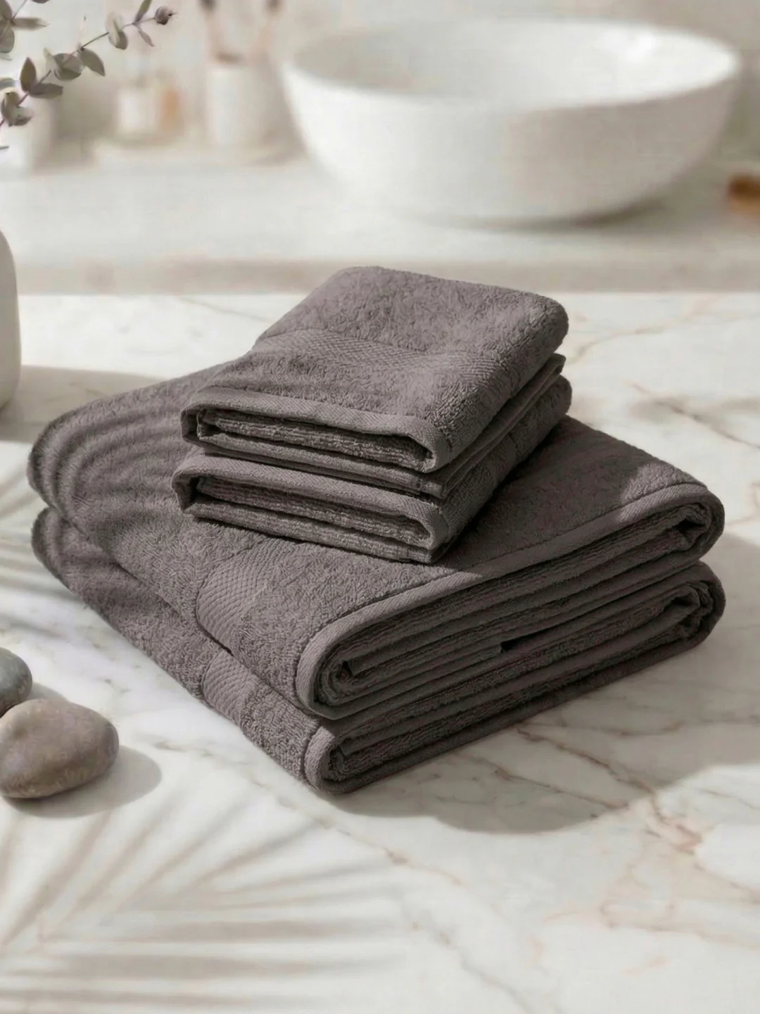 Grey 100% Cotton Solid 380 GSM Bath Towel Jazz 4 Pc Set Gifting Box Pack - Image 2