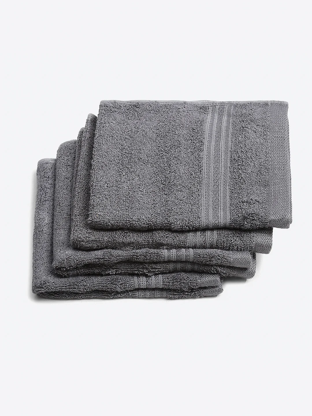 Grey Cotton Solid 600 GSM Face Towel (Pack of 4) - Image 2