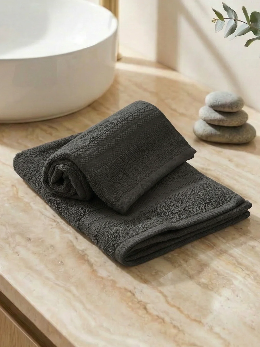 Grey Pure Cotton Solid 380 GSM Hand Towel 2 Pc Set (Jazz Collection) - Image 2