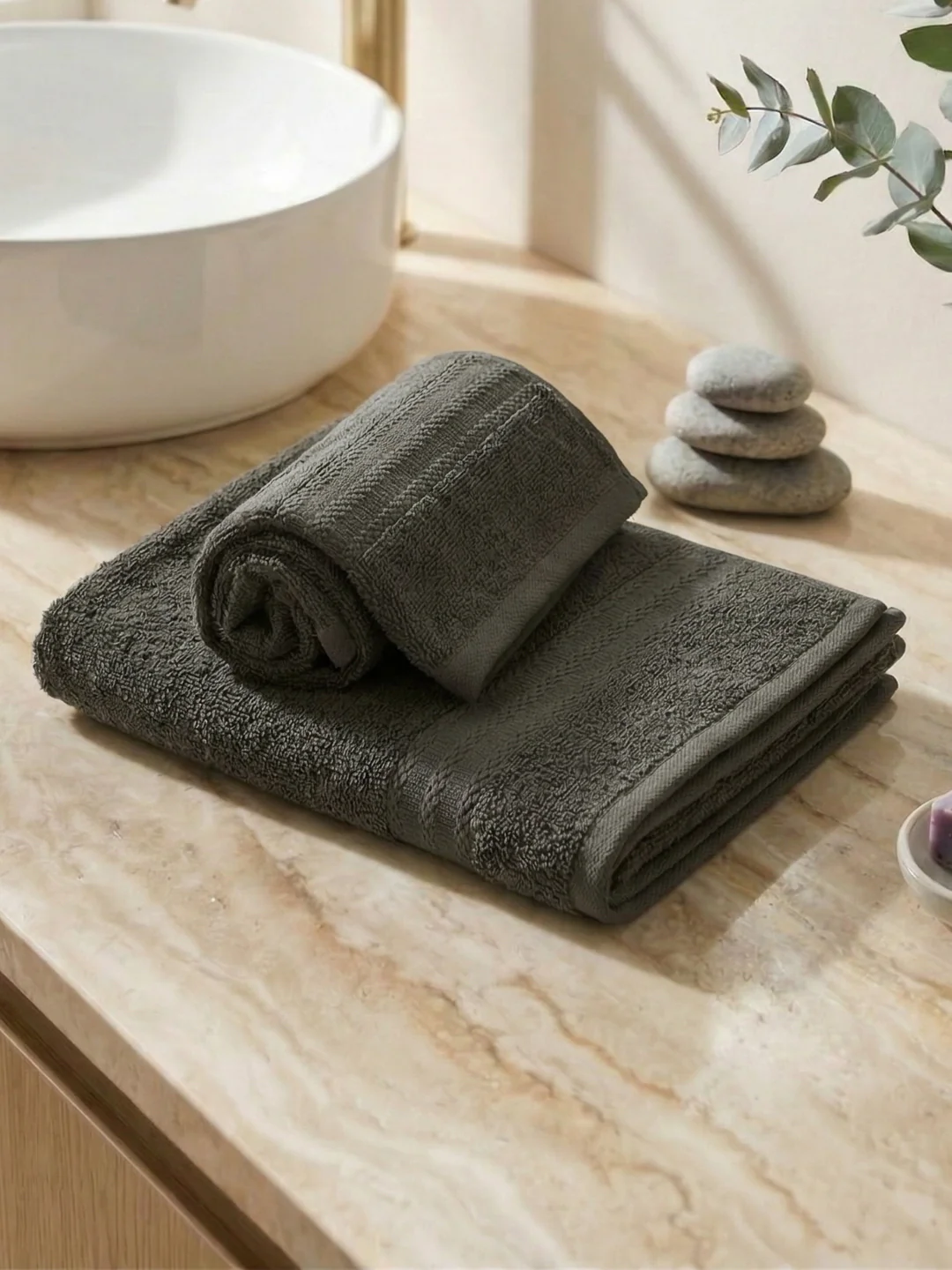Grey Pure Cotton Solid 380 GSM Hand Towel 2 Pc Set (Jazz Collection) - Image 2