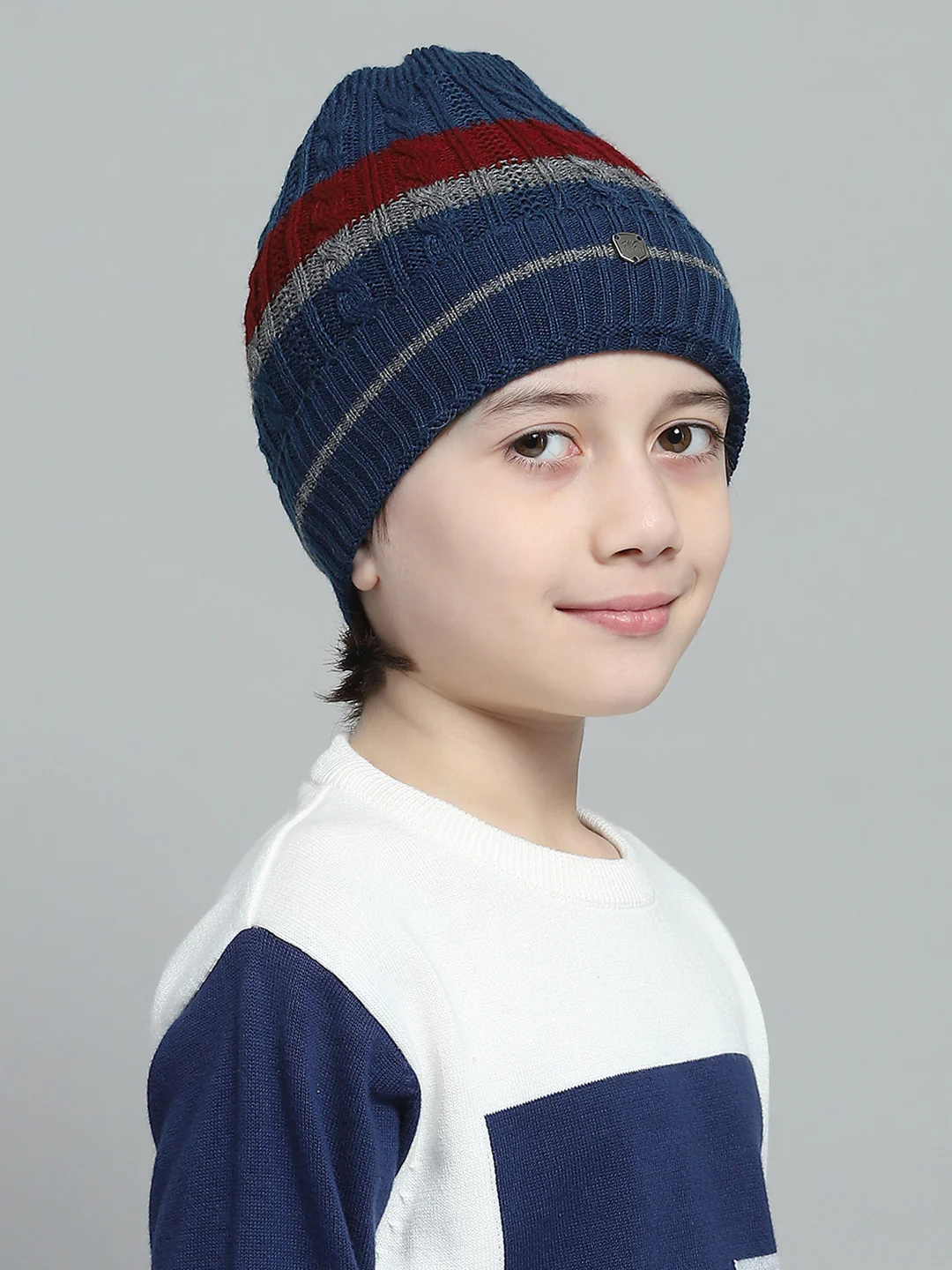 Kids Blue Self Design Cap - Image 4