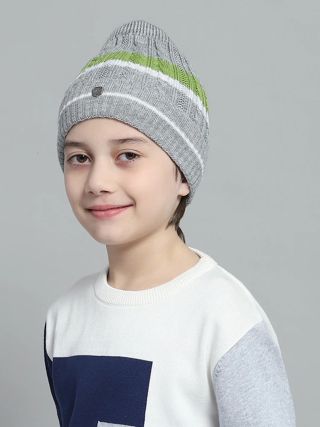 Kids Grey Self Design Cap - Image 3