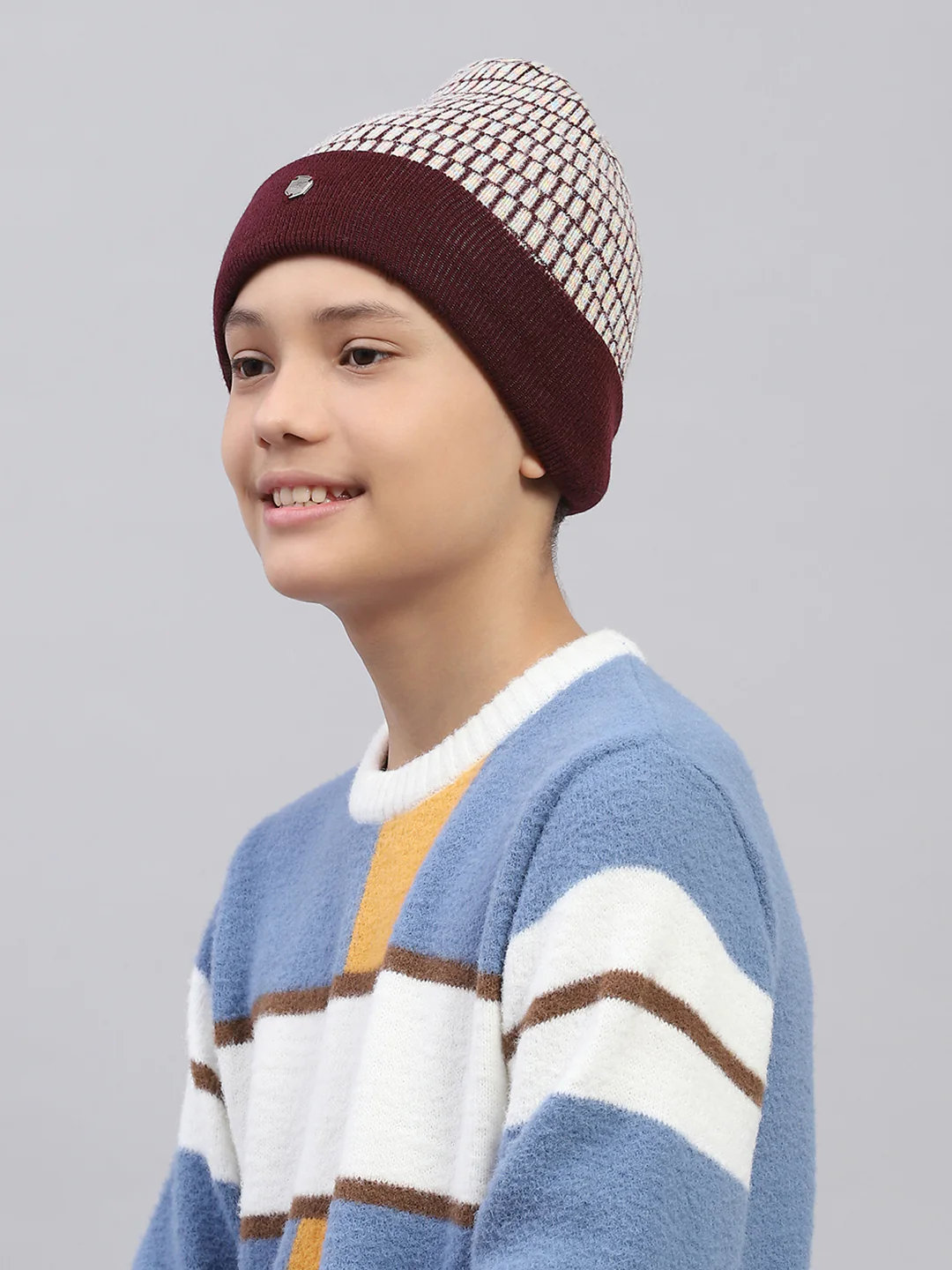 Kids Maroon Self Design Cap - Image 3