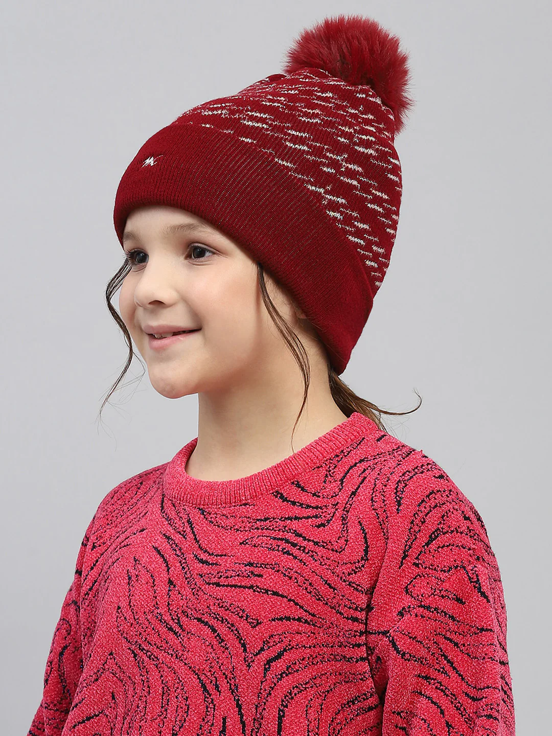 Kids Maroon Self Design Cap - Image 3