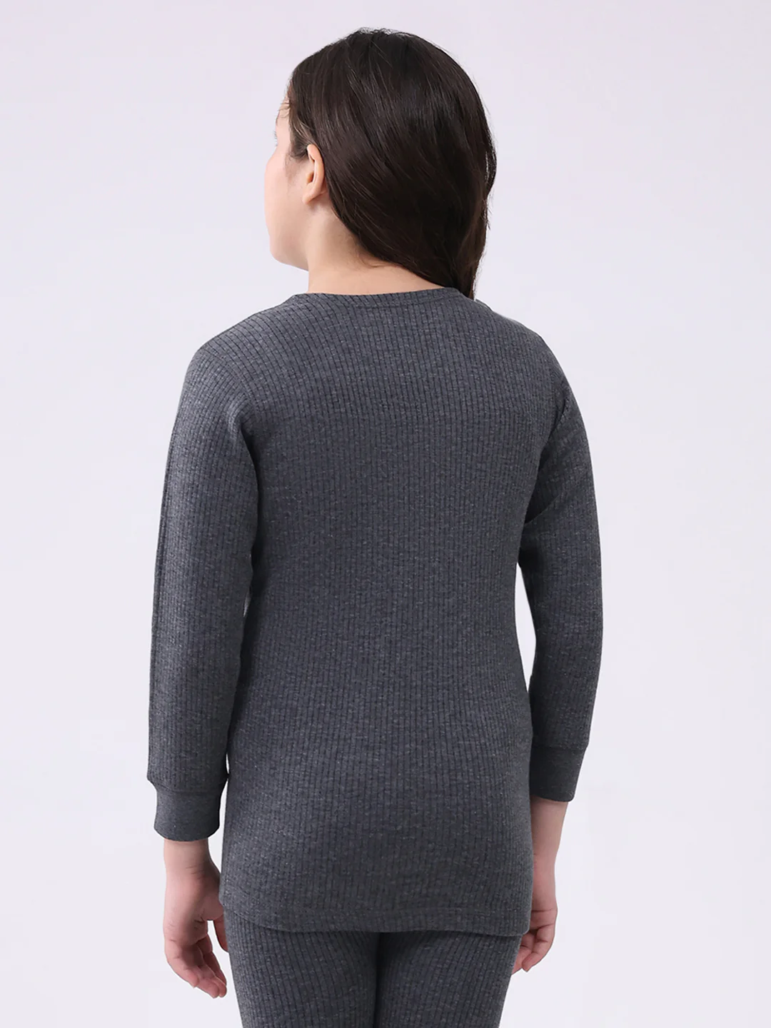 Kids-Unisex Charcoal Solid Round Neck Full Sleeve Thermal Vest - Image 5