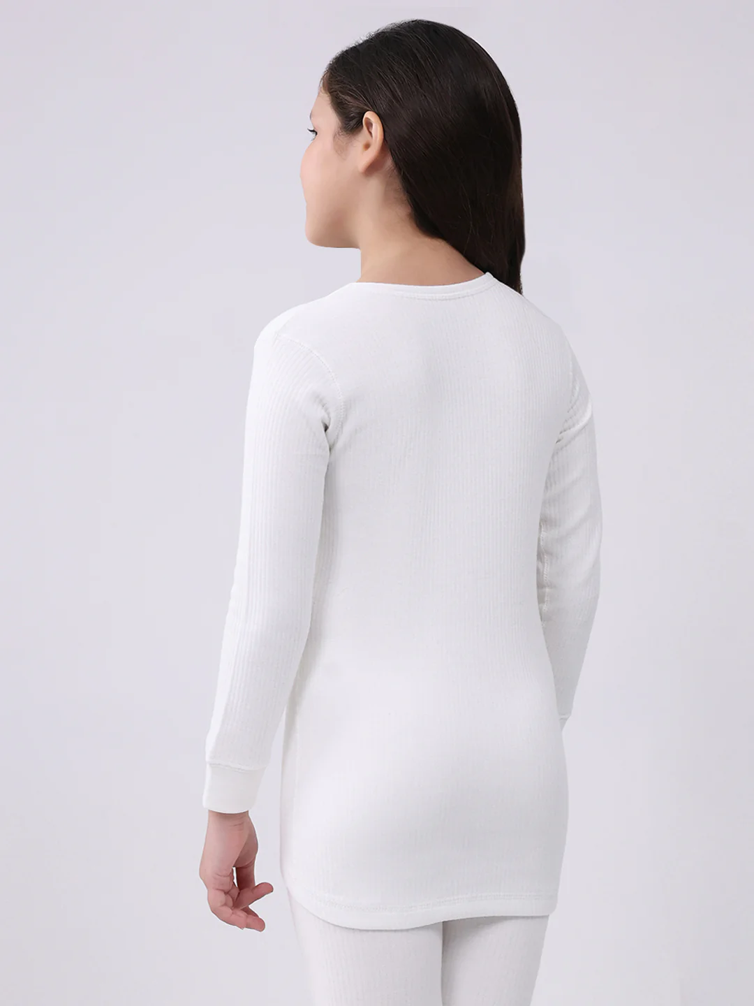Kids-Unisex White Solid Round Neck Full Sleeve Thermal Vest - Image 5