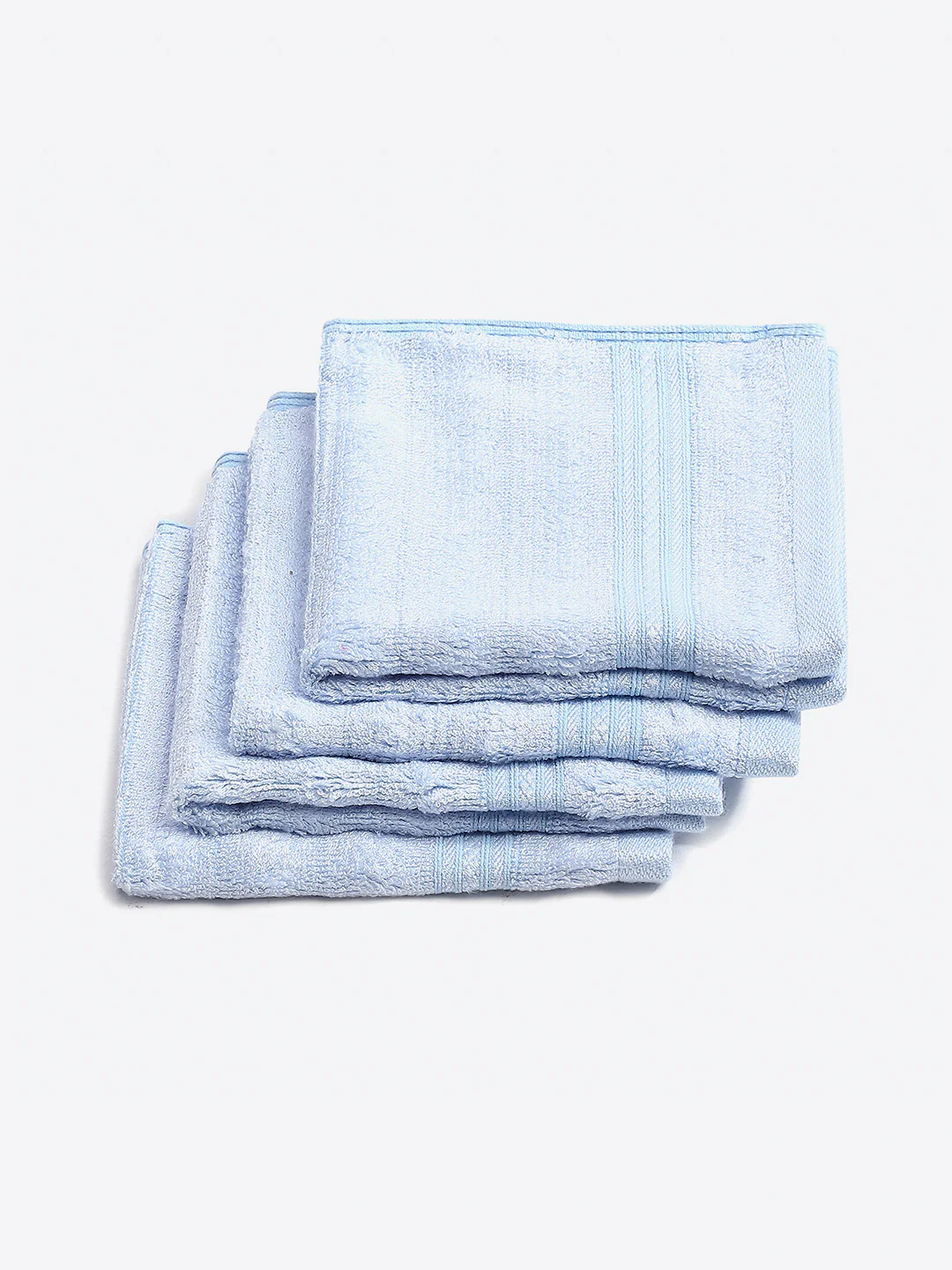 Light Blue Cotton Solid 600 GSM Face Towel (Pack of 4) - Image 2