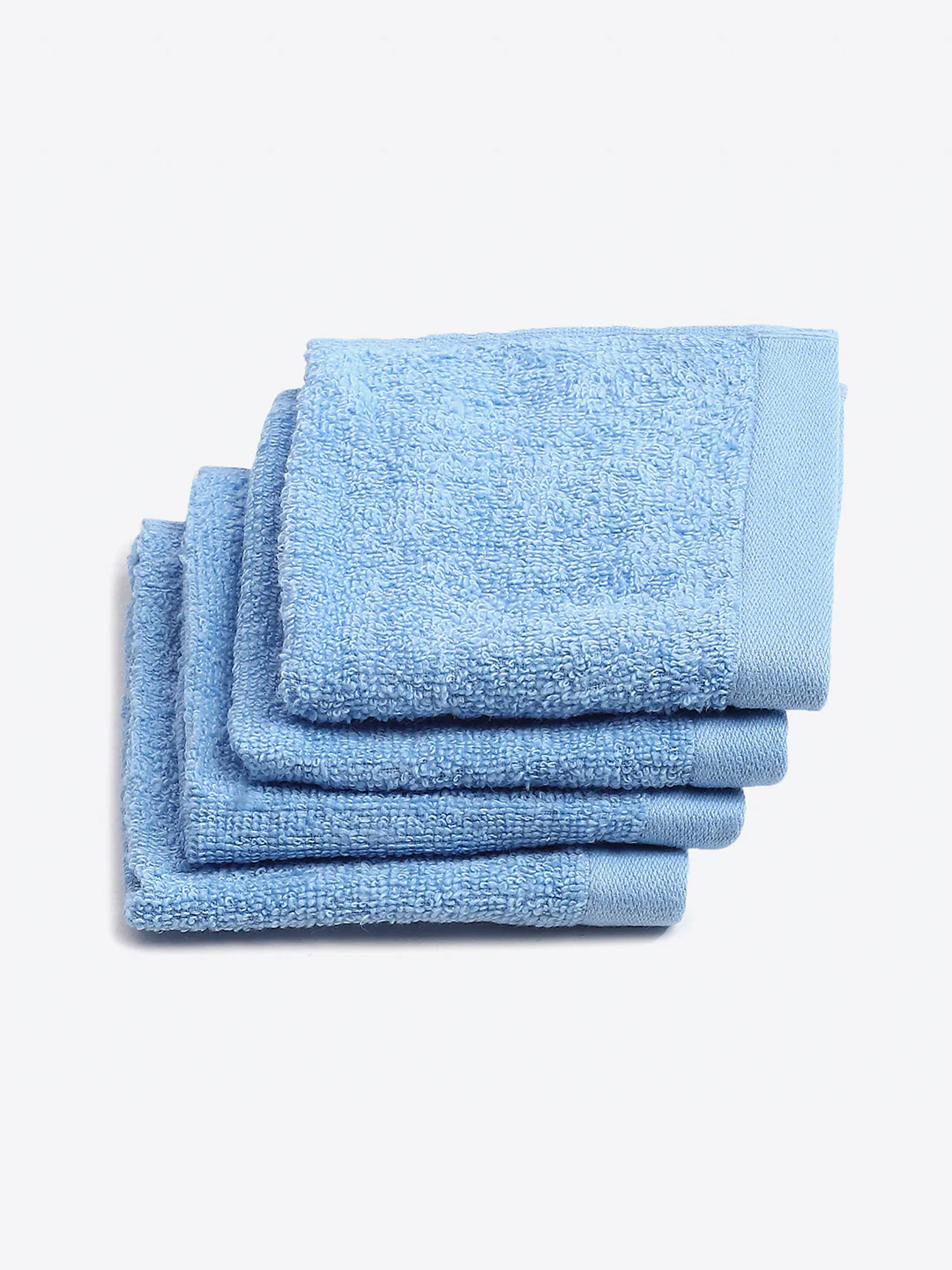Light Blue Cotton Solid 600 GSM Face Towel (Pack of 4) - Image 2
