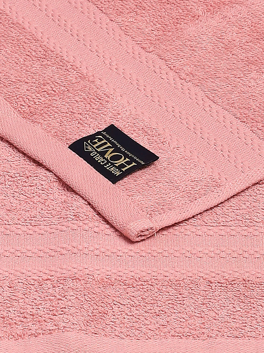 Light Pink Cotton Solid 380 GSM 2 Bath Towel & 2 Hand Towel - Image 3