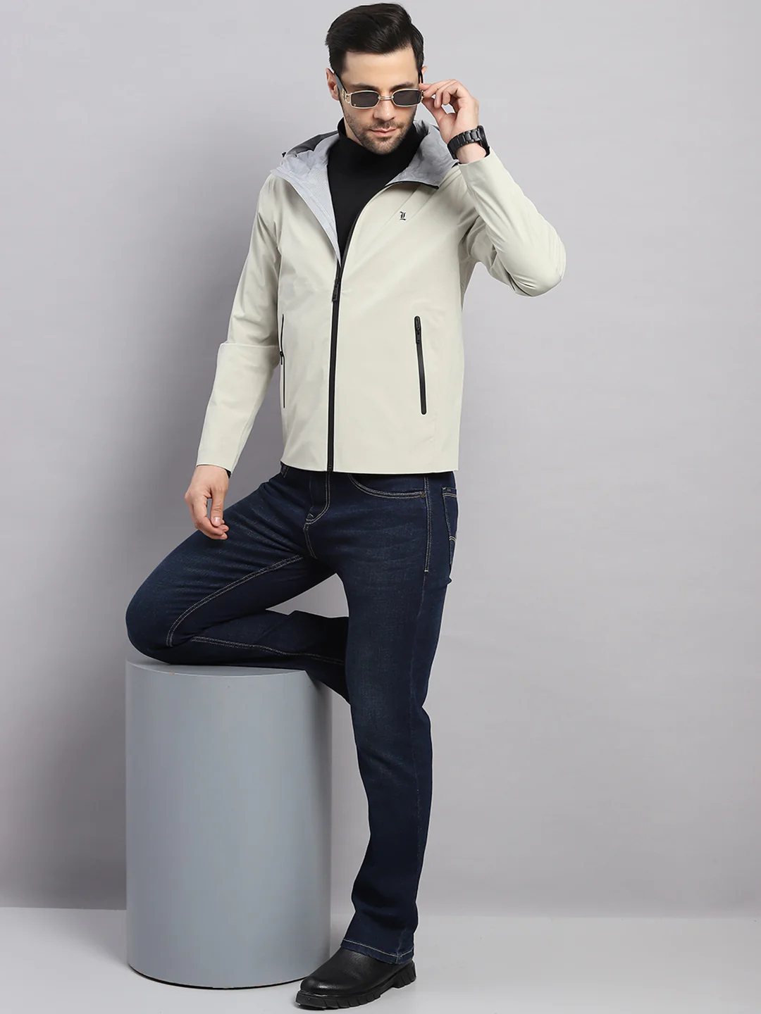Luxuria Men Beige Check Hooded Full Sleeve Reversible Jacket - Image 2