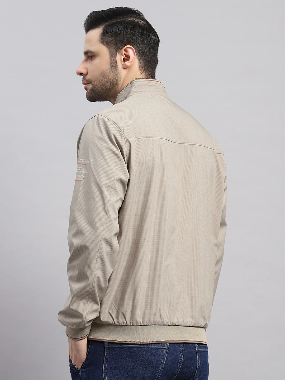 Luxuria Men Beige Solid Stand Collar Full Sleeve Jacket - Image 5