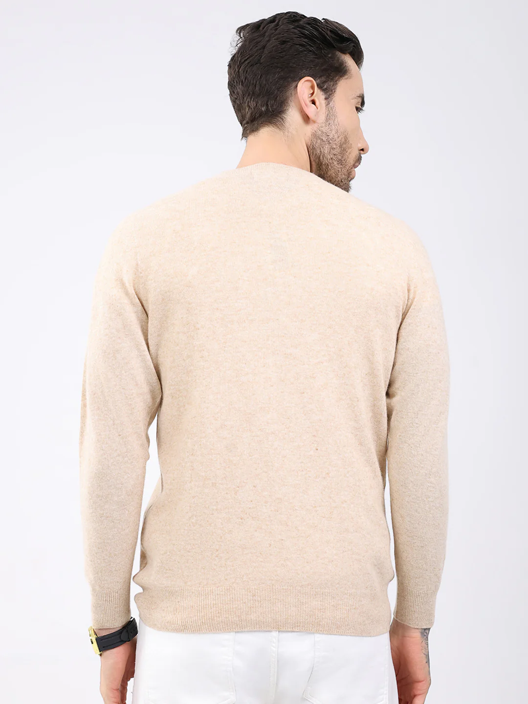 Luxuria Men Beige Solid V Neck Full Sleeve Pullover - Image 5