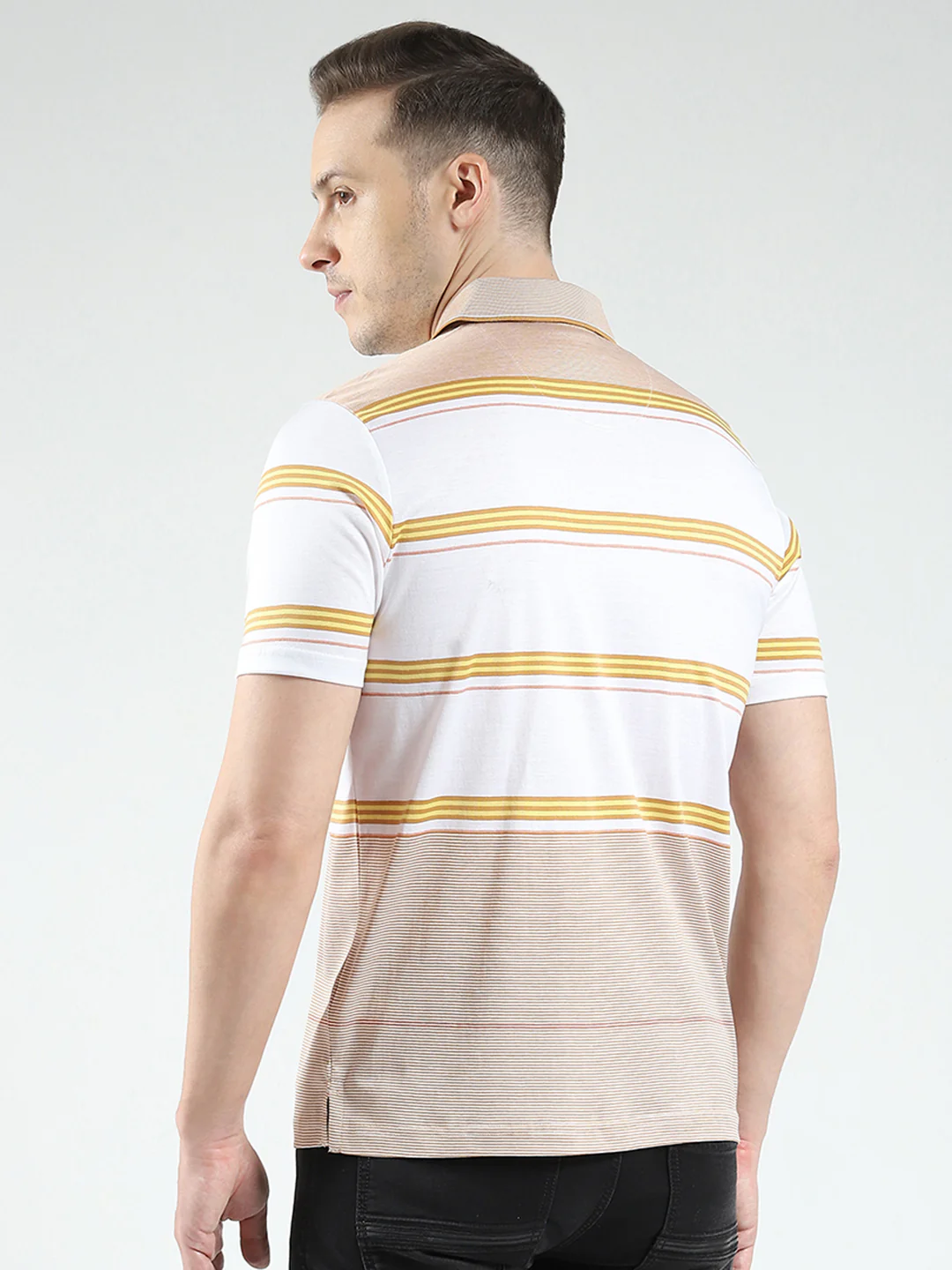 Luxuria Men Beige Stripe Collar Half Sleeve T-Shirt - Image 5