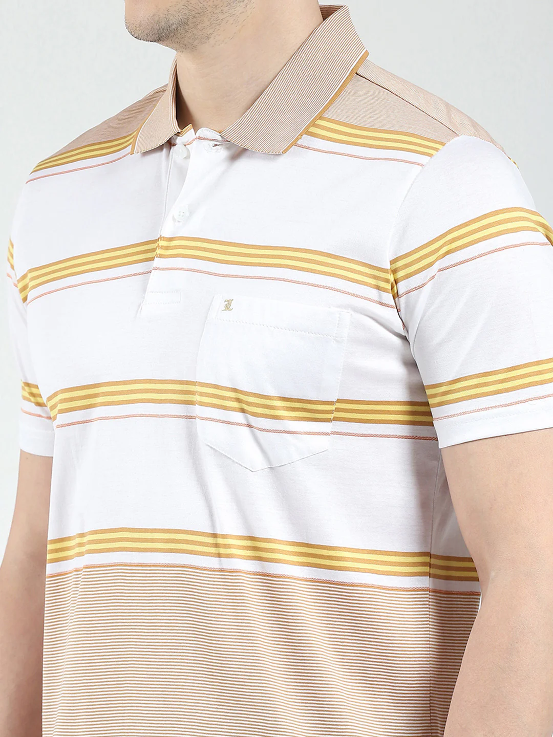 Luxuria Men Beige Stripe Collar Half Sleeve T-Shirt - Image 7