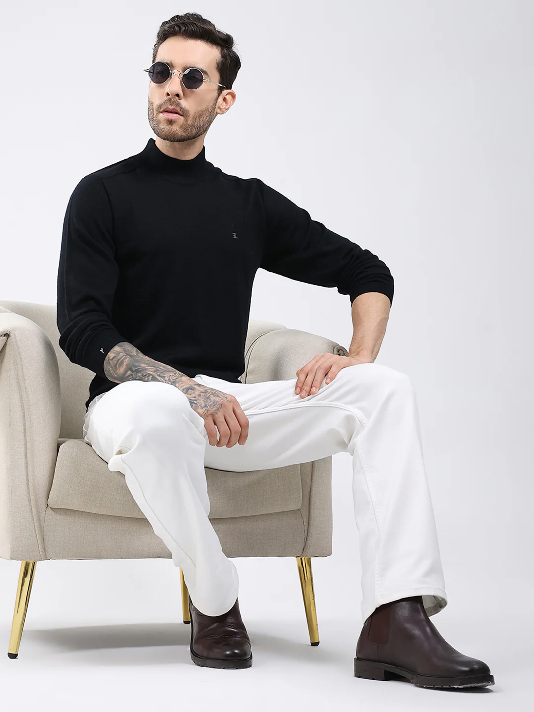 Luxuria Men Black Solid High Neck Full Sleeve Pullover - Image 2
