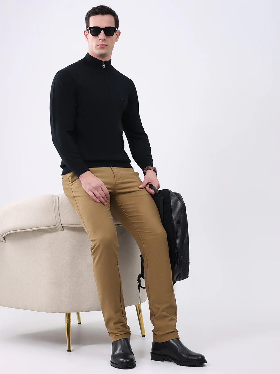 Luxuria Men Black Solid Mock Neck Full Sleeve Pullover - Image 2