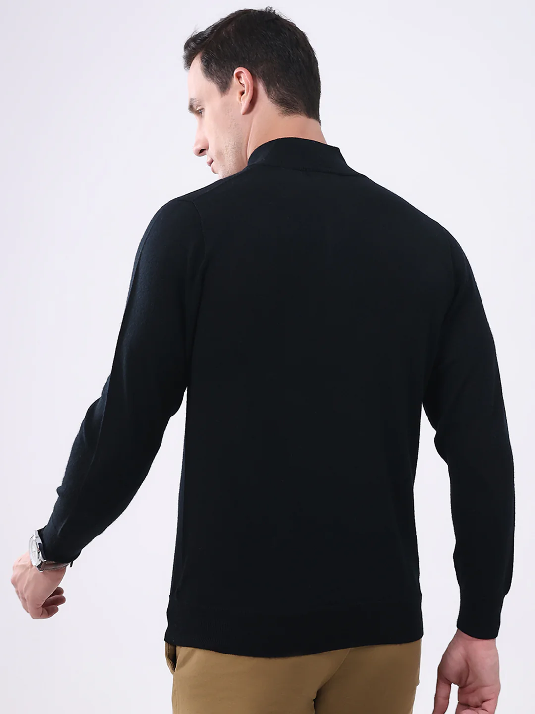 Luxuria Men Black Solid Mock Neck Full Sleeve Pullover - Image 5