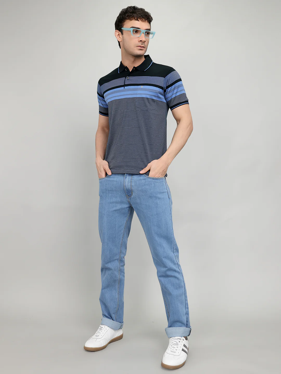 Luxuria Men Black Stripe Collar Half Sleeve T-Shirt - Image 6