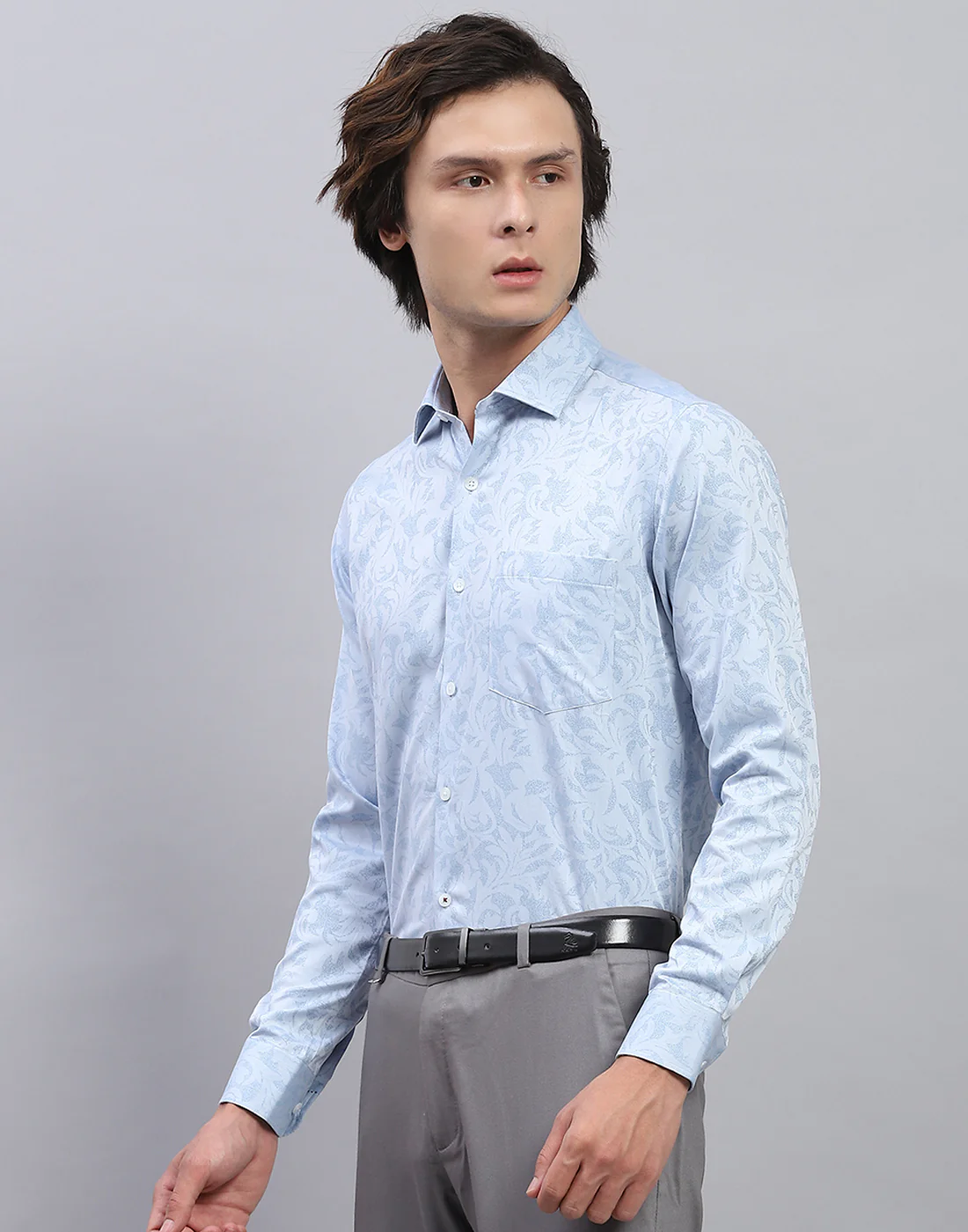 Luxuria Men Blue Floral Print Collar Full Sleeve Shirt - Image 3