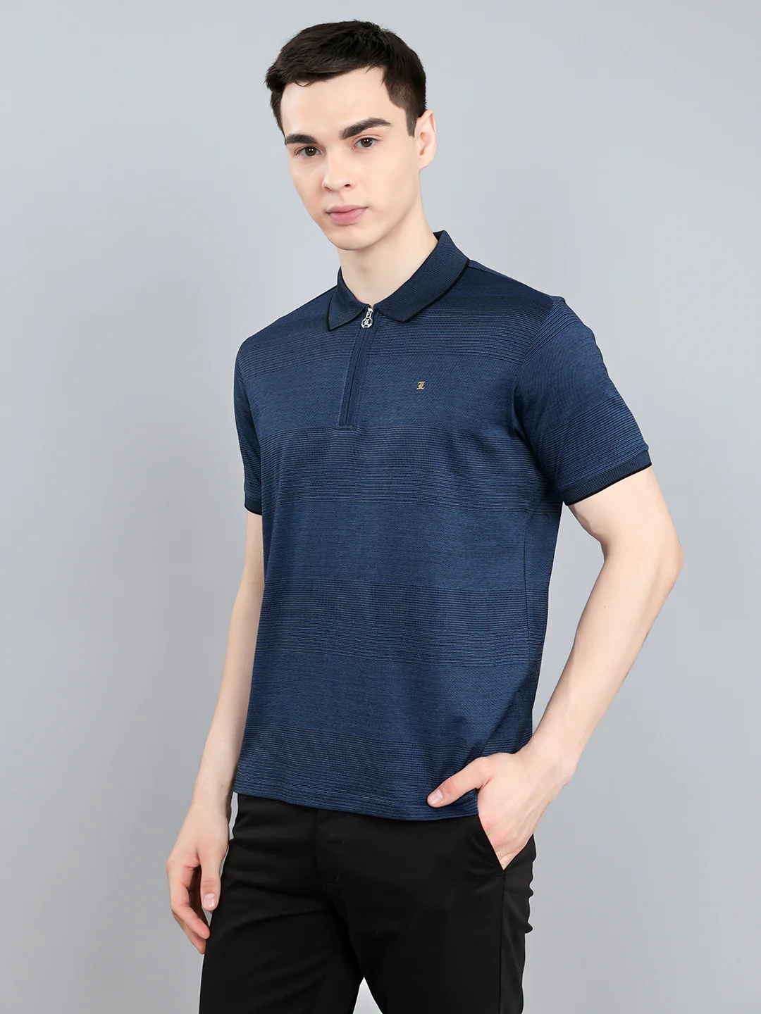 Luxuria Men Blue Printed Collar Half Sleeve T-Shirt - Image 2