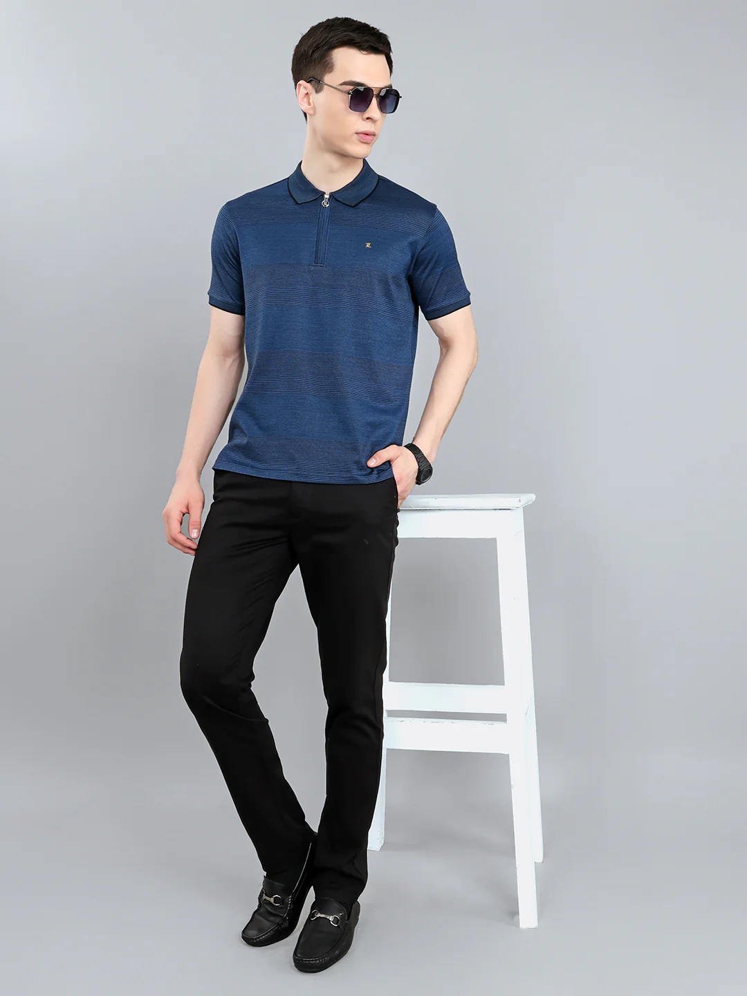 Luxuria Men Blue Printed Collar Half Sleeve T-Shirt - Image 5