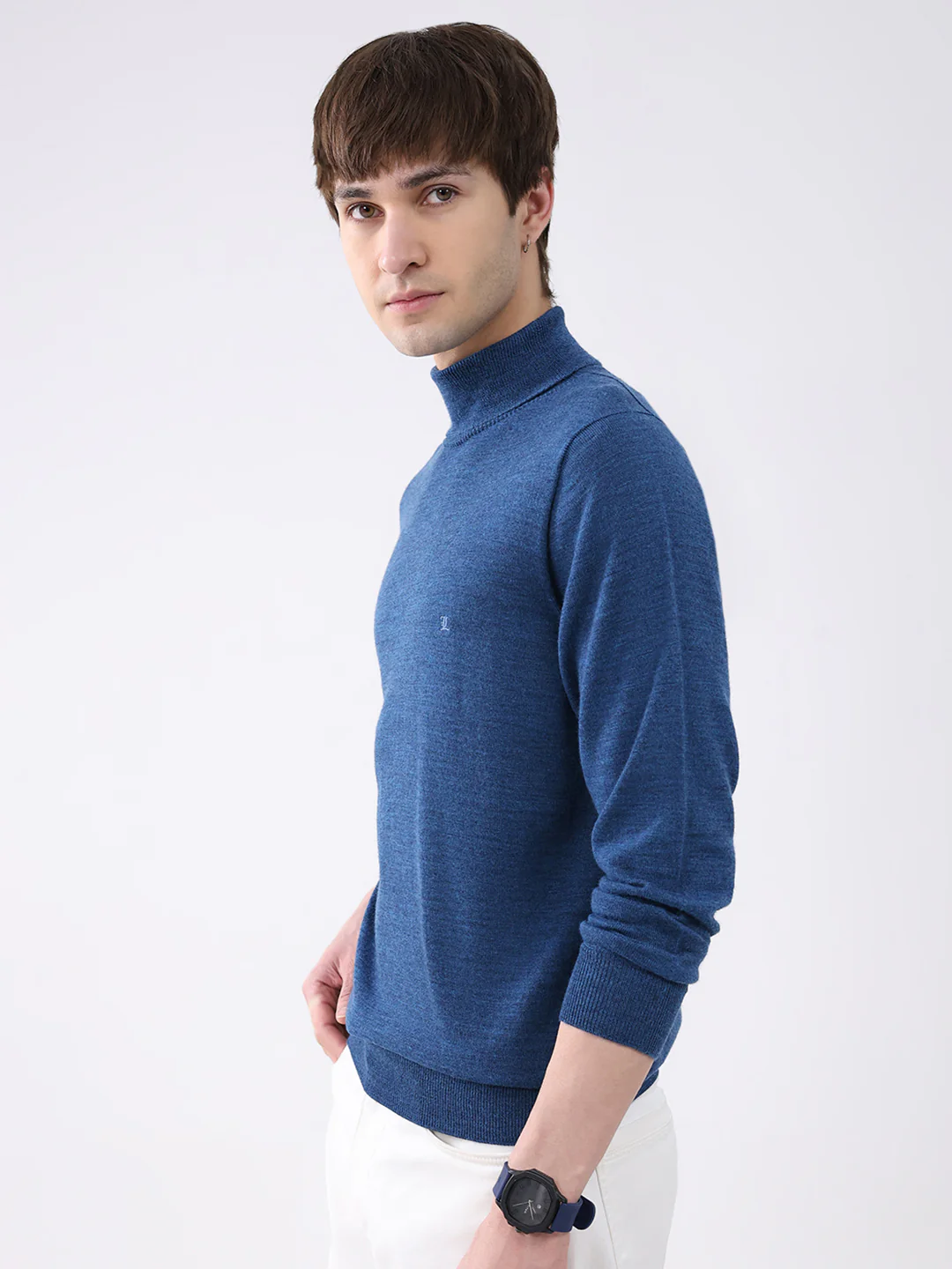 Luxuria Men Blue Solid High Neck Full Sleeve Pullover - Image 3
