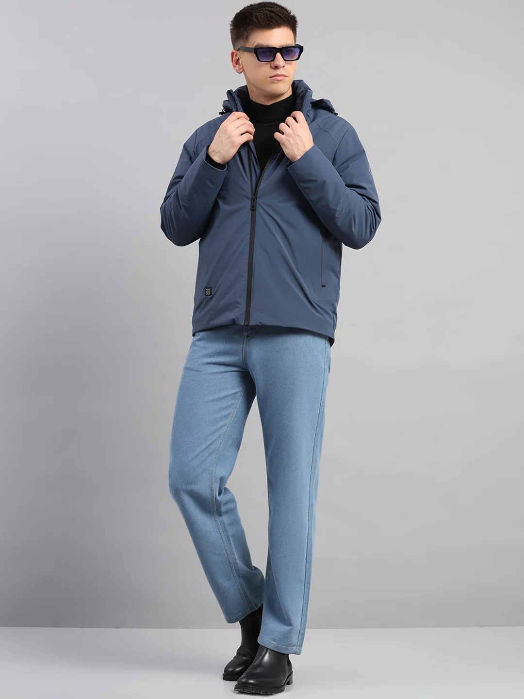 Luxuria Men Blue Solid Hooded Full Sleeve Jacket - Image 2