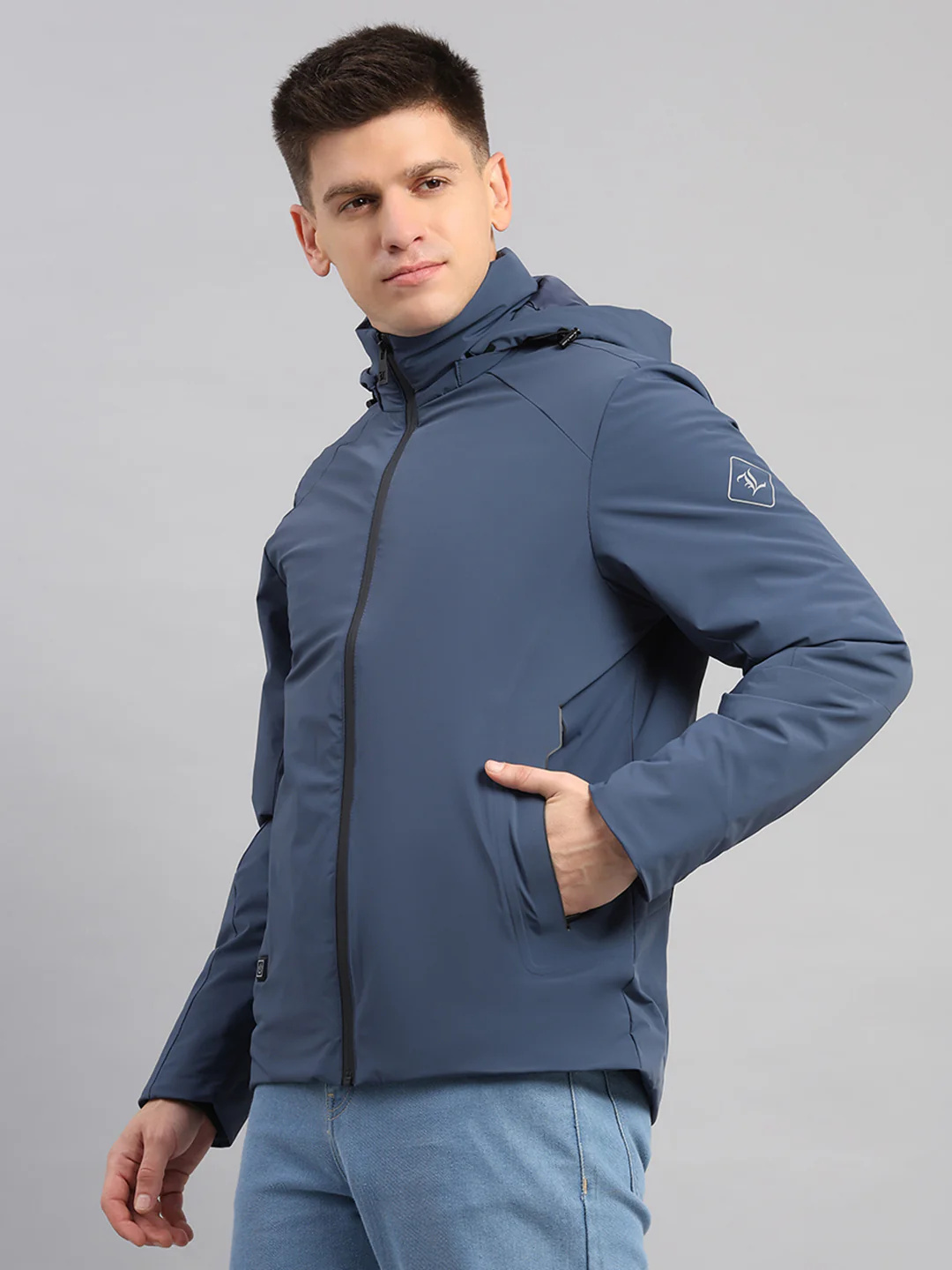 Luxuria Men Blue Solid Hooded Full Sleeve Jacket - Image 3