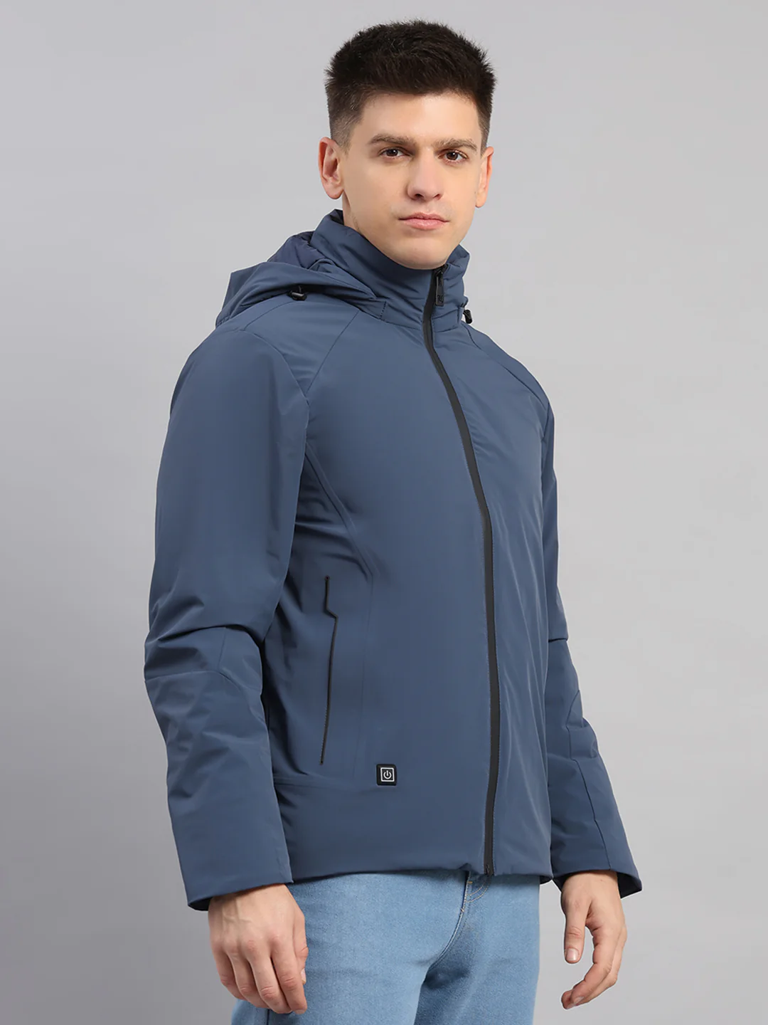 Luxuria Men Blue Solid Hooded Full Sleeve Jacket - Image 4