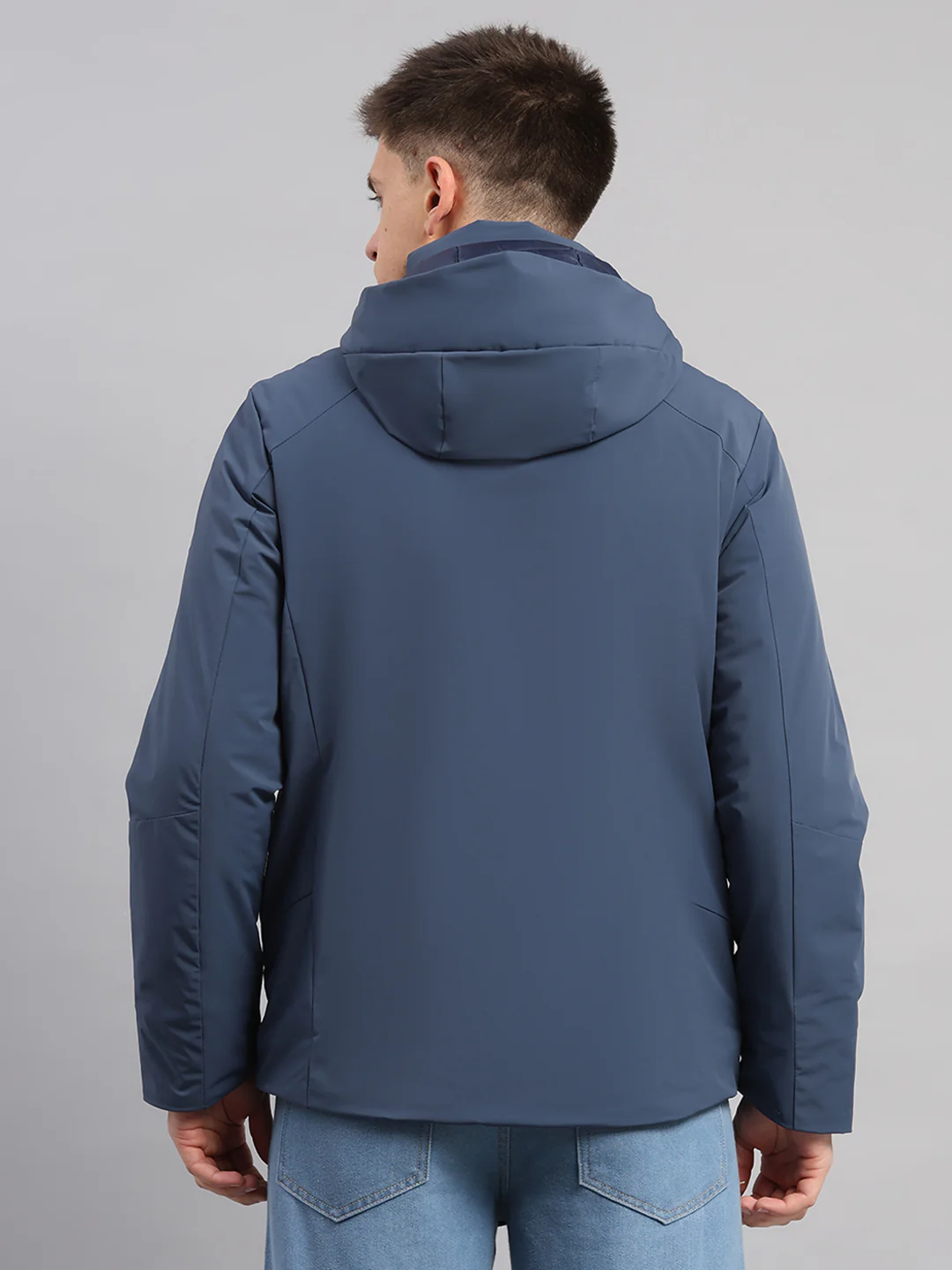 Luxuria Men Blue Solid Hooded Full Sleeve Jacket - Image 5
