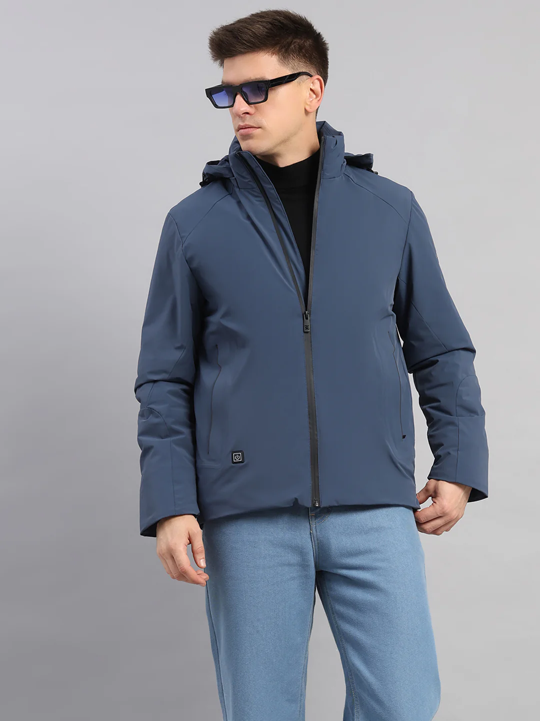 Luxuria Men Blue Solid Hooded Full Sleeve Jacket - Image 6